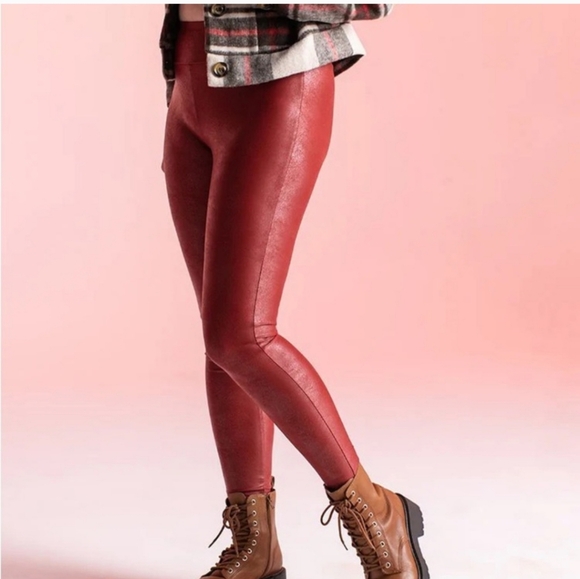 Red Faux Leather Leggings - Picture 1 of 5